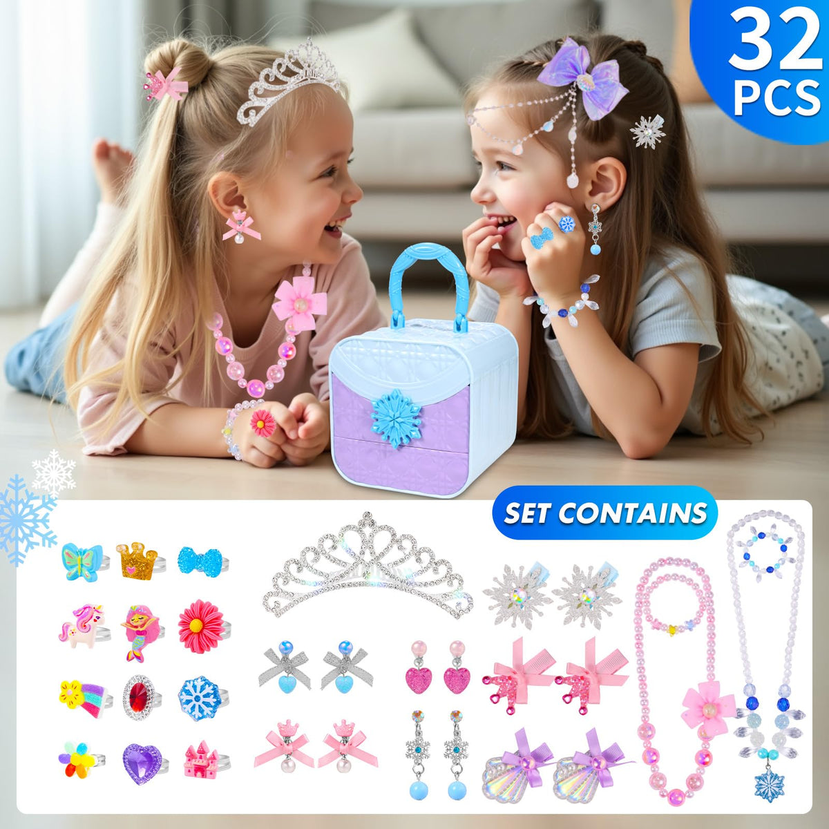 PinkSheep Princess Kids Jewelry for Girls: Toddler Dress Up Unicorn Toy Set