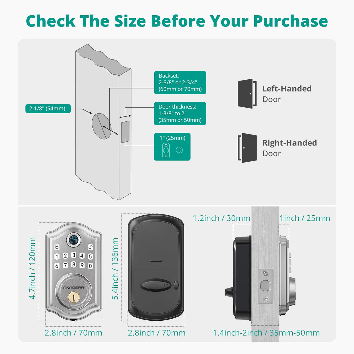 AkaGear DS10 Pro Keyless Entry Door Lock with Fingerprint, Satin Nickel