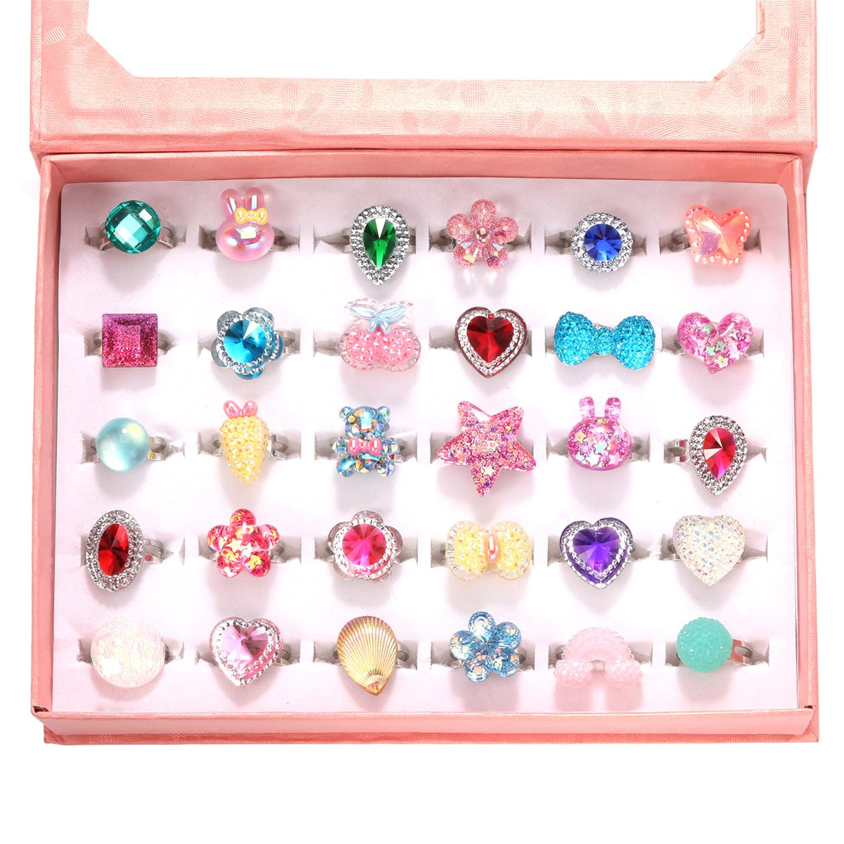 PinkSheep Little Girl Jewel Rings,Adjustable Toddler Rings for Kids Age 3-8