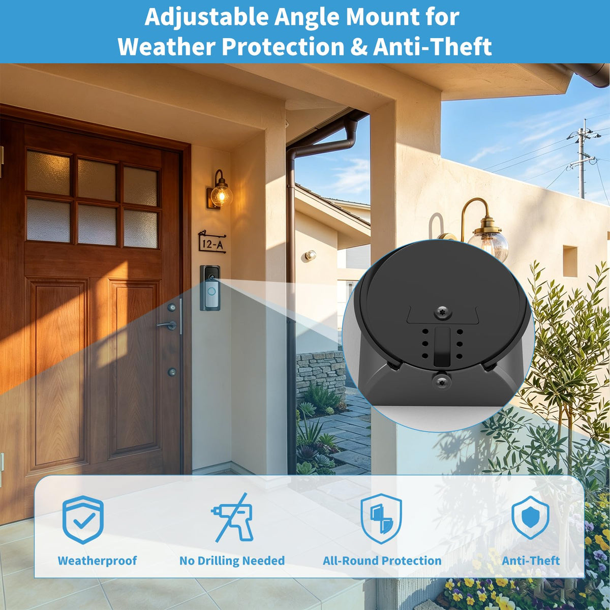 360�� Adjustable Ring Doorbell Angle Mount for 2026 Newest Battery Doorbell/Plus/Pro (2nd Gen), No-Drill Adhesive Corner Wedge Kit with Rain Cover, Anti-Theft Video Doorbell Kits for Houses Apartm