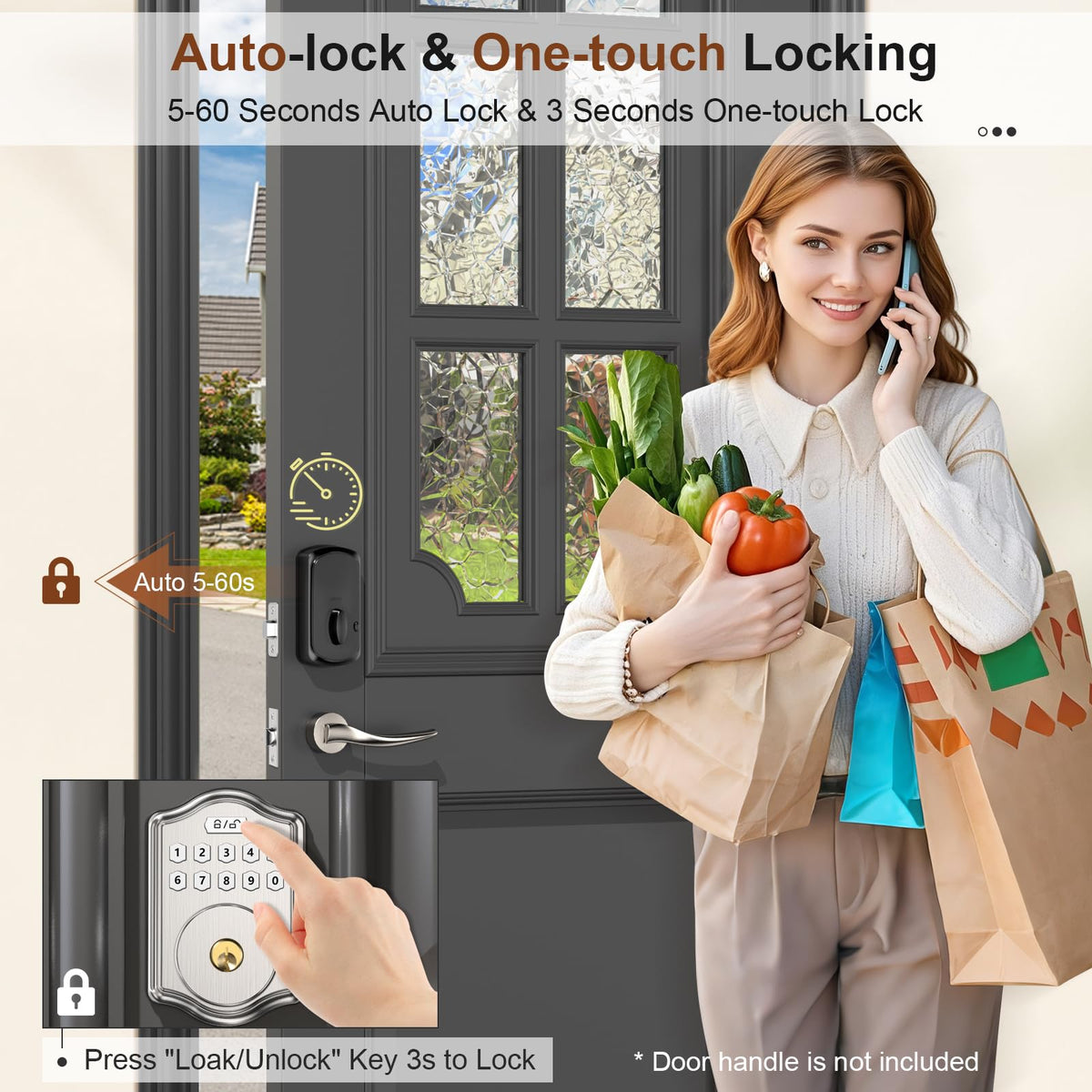 Keyless Entry Door Lock with Code, Voice Guidance Electronic Keypad Deadbolt Smart Locks for Front Door, Easy to Install, Anti-Peeping Password, Auto Lock, Satin Nickel