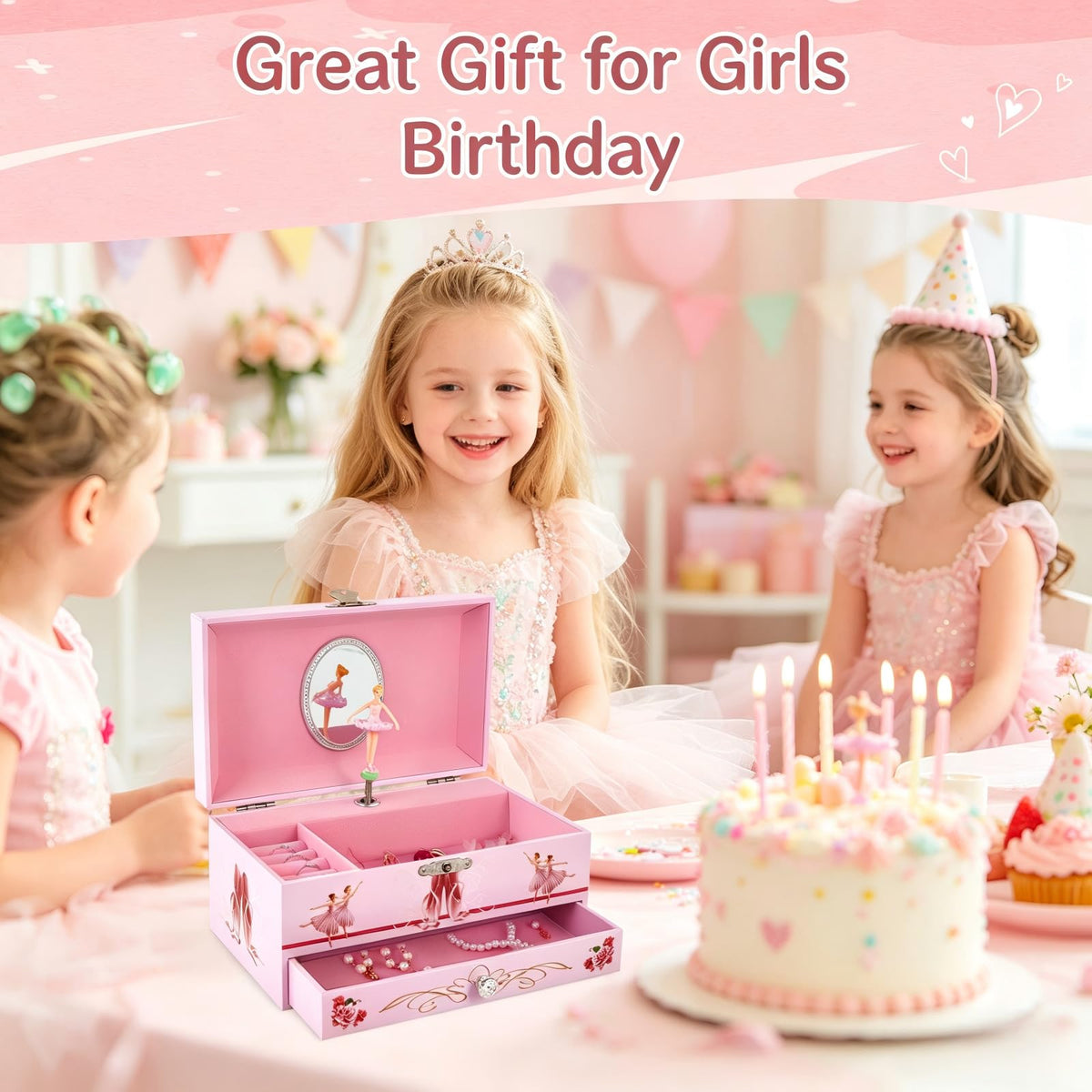 TAOPU Classical Ballerina Musical Jewelry Box with Drawer and Dancing Ballerina,Girls Gifts for Kids Jewel Storage, Girls Music Box for Kids Ages 3-12 Gift