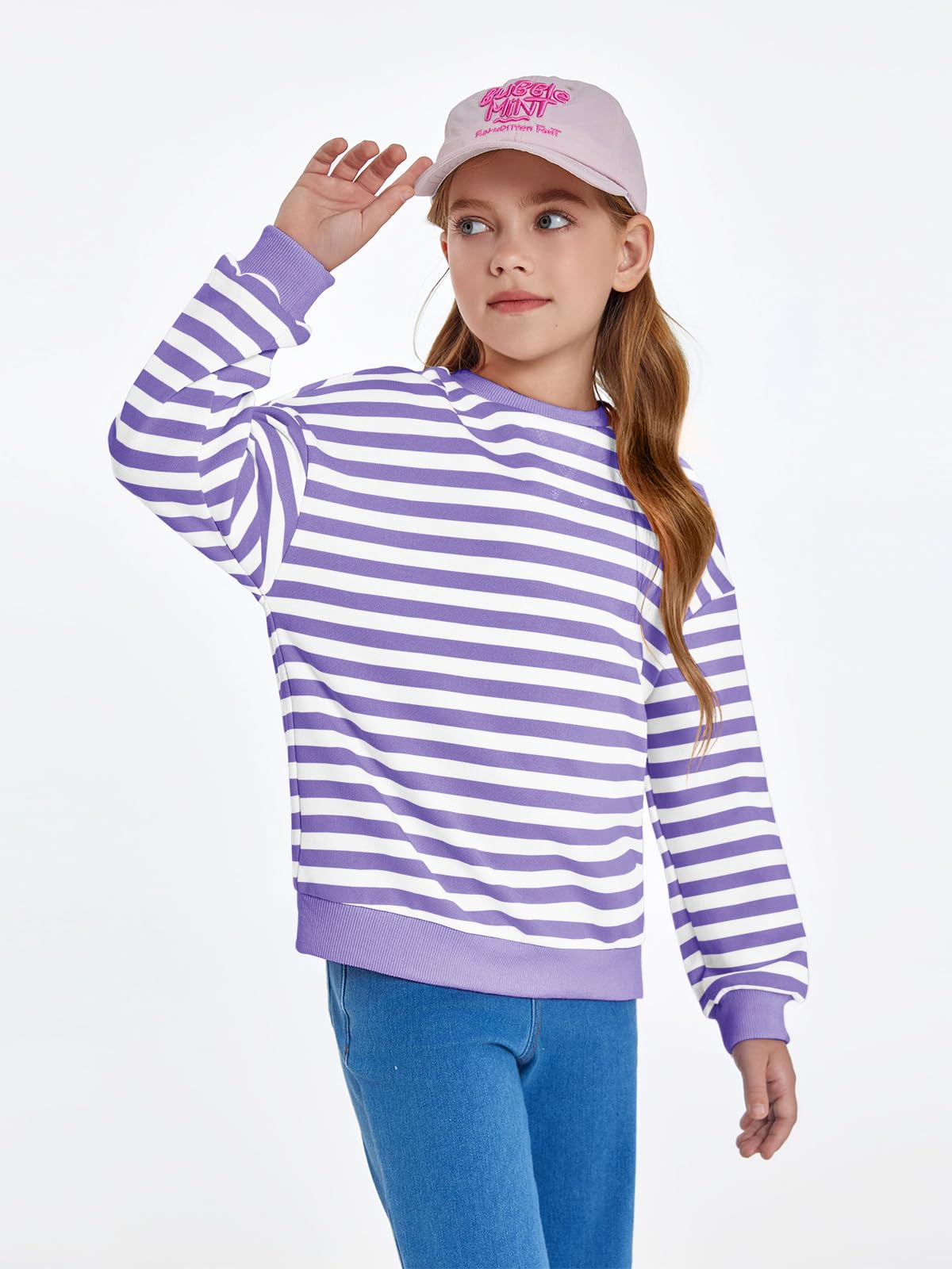 Haloumoning Girls Striped Crewneck Sweatshirt Long Sleeve Oversized Tops