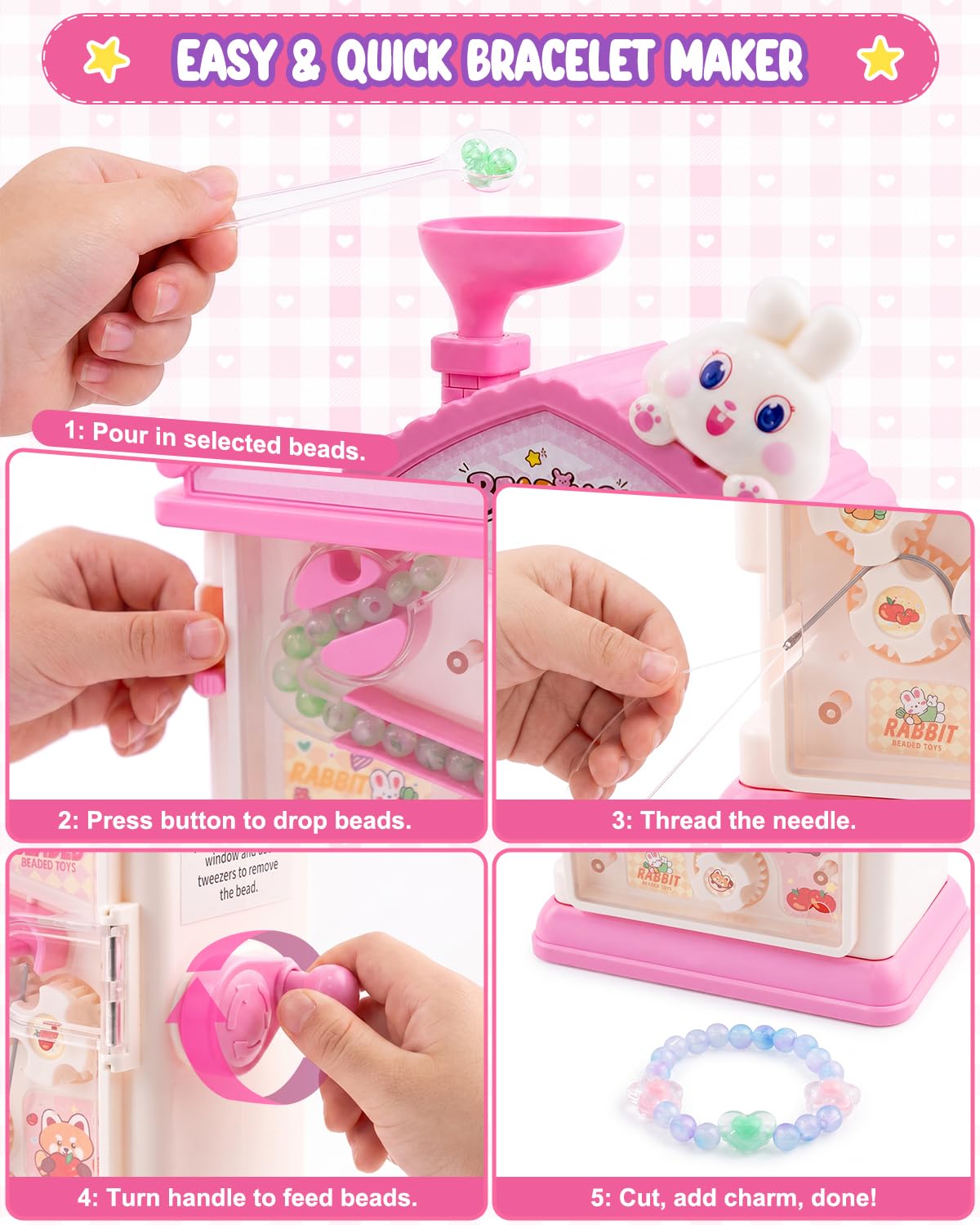 Bracelet Making Kit, 800+ Beads Hand-Crank Birthday Gift for Girls 6-12