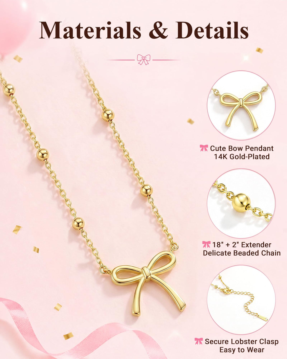 UNGENT THEM 10 Year Old Girl Birthday Gifts Bow 10th Decorations Necklace