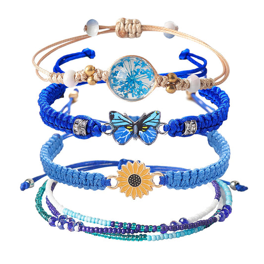 DS 4PCS Braided Charm Bracelets for Teen Girls Adjustable Birthday Gift