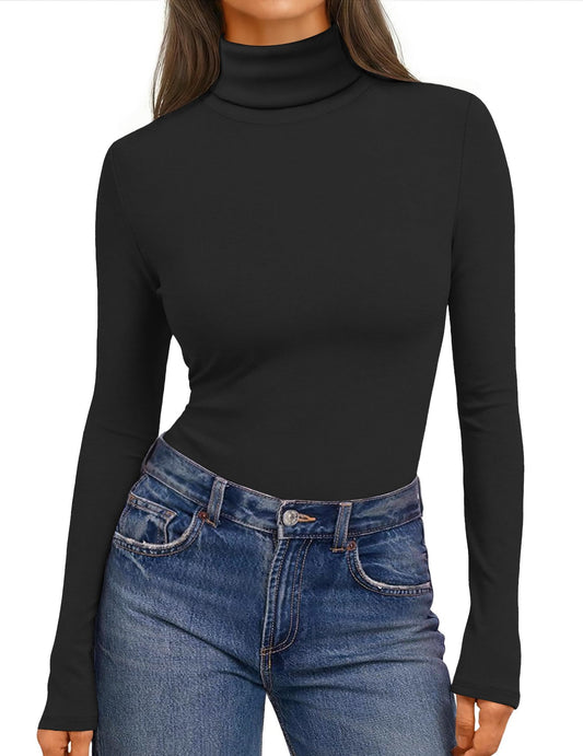 Ekouaer Women's Turtleneck Long Sleeve Tops Soft Fit Winter Clothes Black M