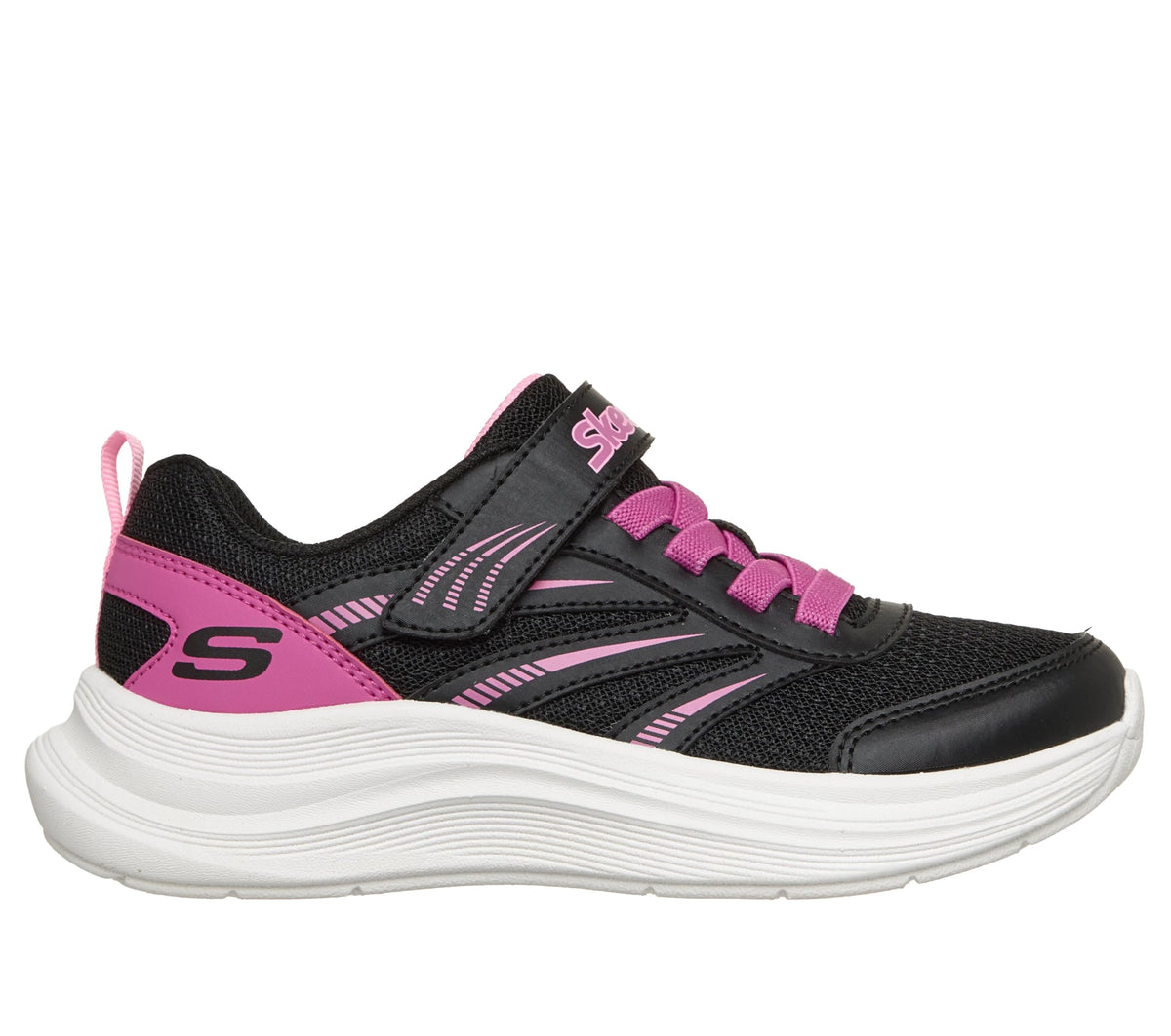 Skechers Streamline Athletic Sneakers - Gore and Strap Design Machine Washable Kids Shoes, Black Synthetic/Pink Trim, 2H