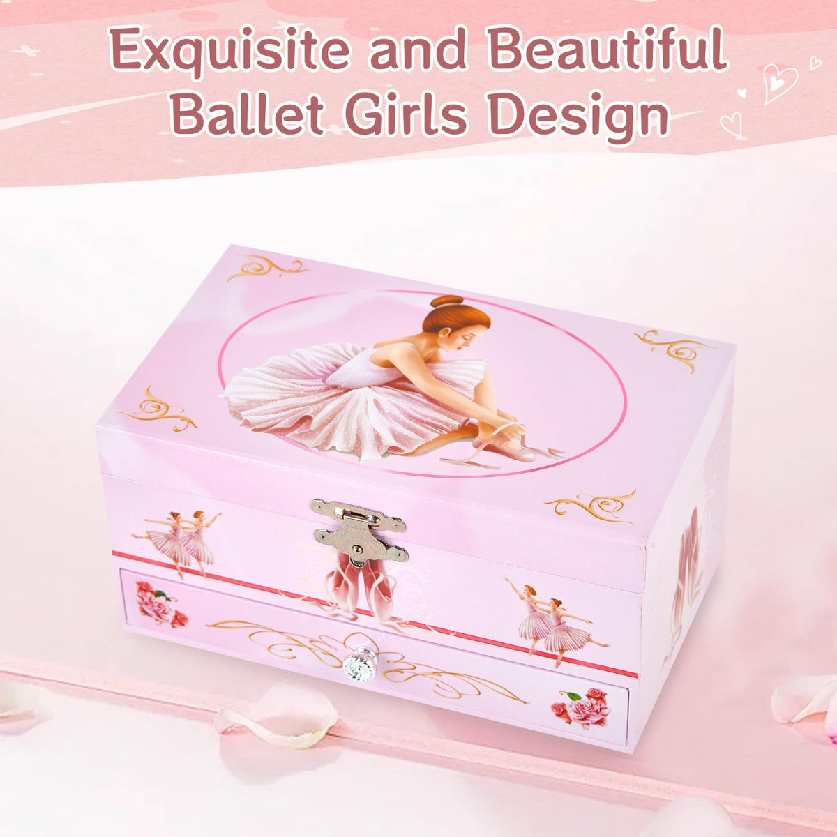 TAOPU Classical Ballerina Musical Jewelry Box with Drawer and Dancing Ballerina,Girls Gifts for Kids Jewel Storage, Girls Music Box for Kids Ages 3-12 Gift