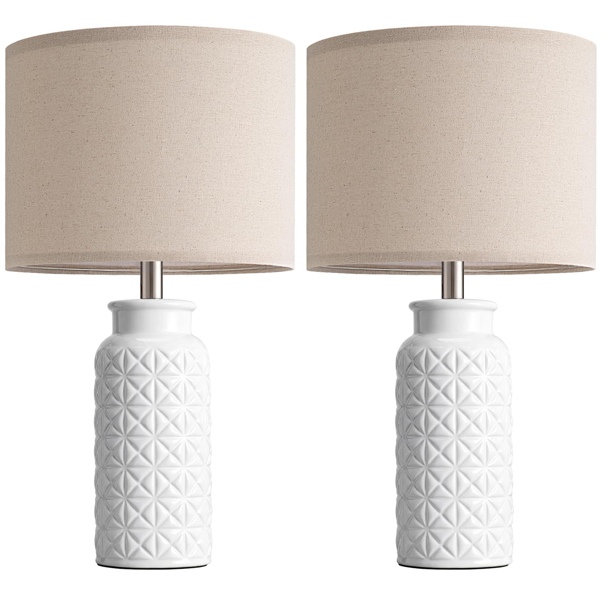 Innqoo 22.6" Modern Ceramic Bedside Lamps Set of 2, Lamps for Bedroom,White