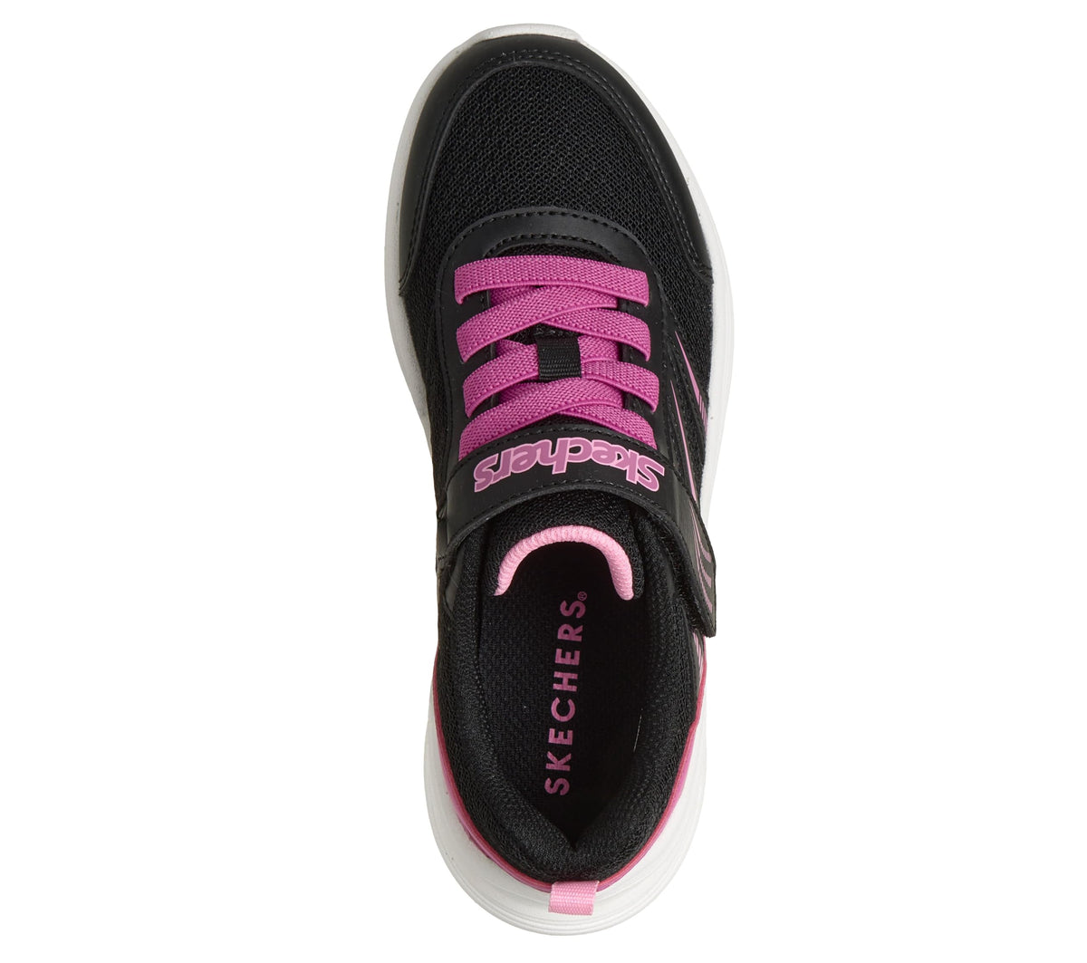 Skechers Streamline Athletic Sneakers - Gore and Strap Design Machine Washable Kids Shoes, Black Synthetic/Pink Trim, 2H