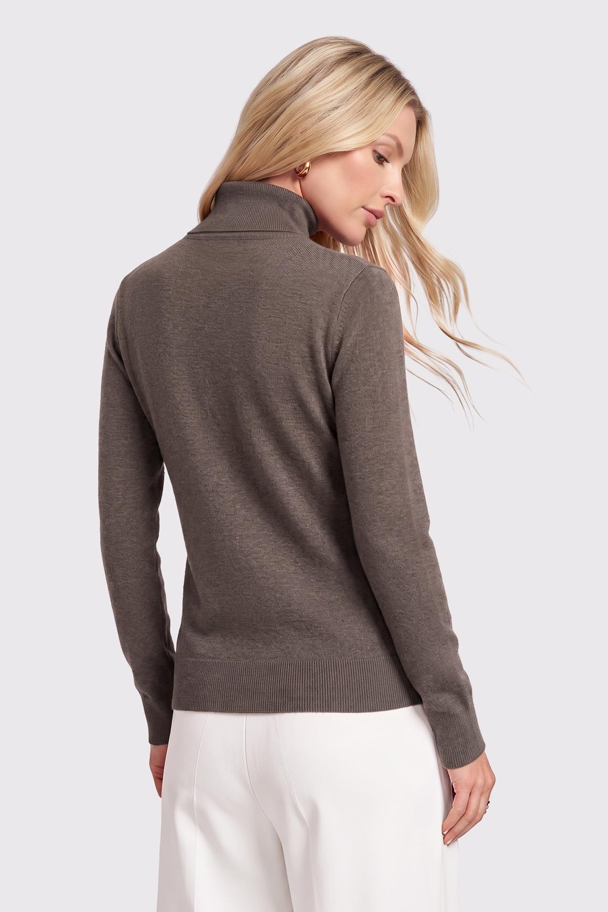 Arach&Cloz Women's Wool Turtleneck Fall Lightweight Sweater Tops Coffee L