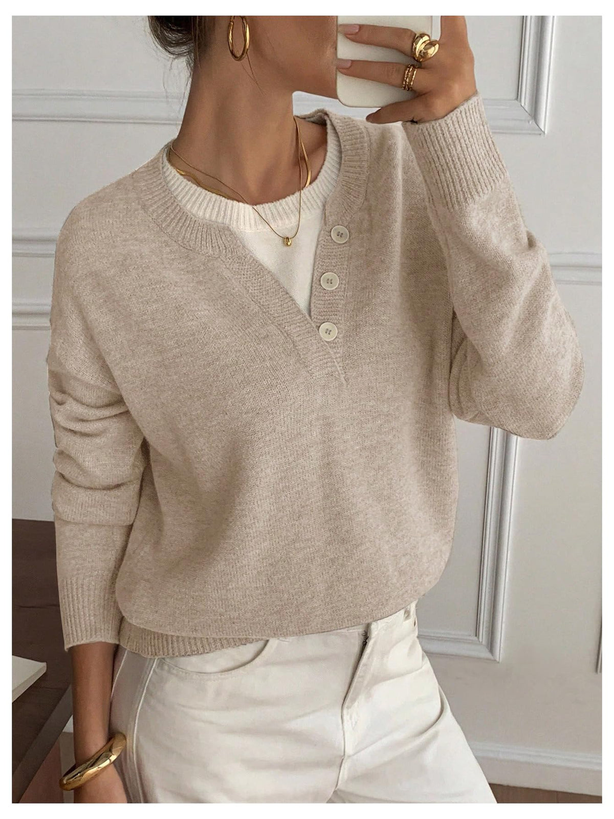 SOLY HUX Pullover Henley Sweaters for Women Long Sleeve Business Casual Top