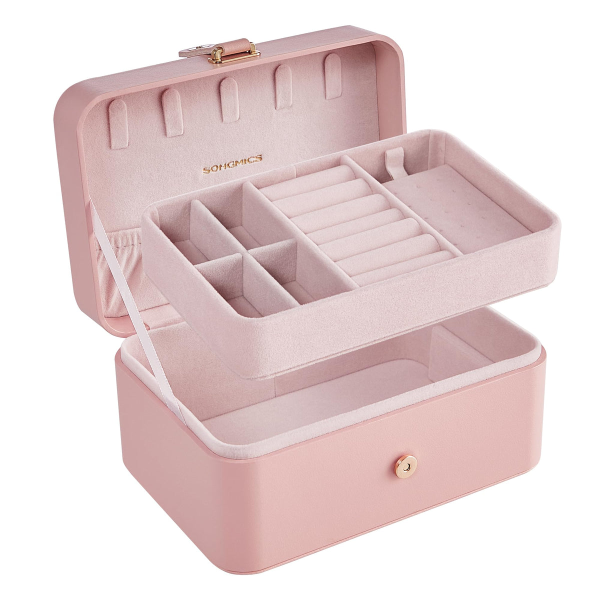 SONGMICS Travel Jewelry Organizer, 2-Layer Portable Jewelry Box Case