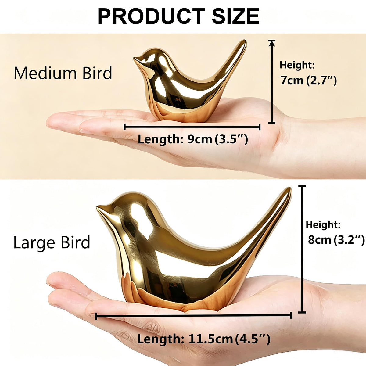FANTESTICRYAN Small Birds Statues Home Decor, Modern Style, Gold, M&L 2pcs