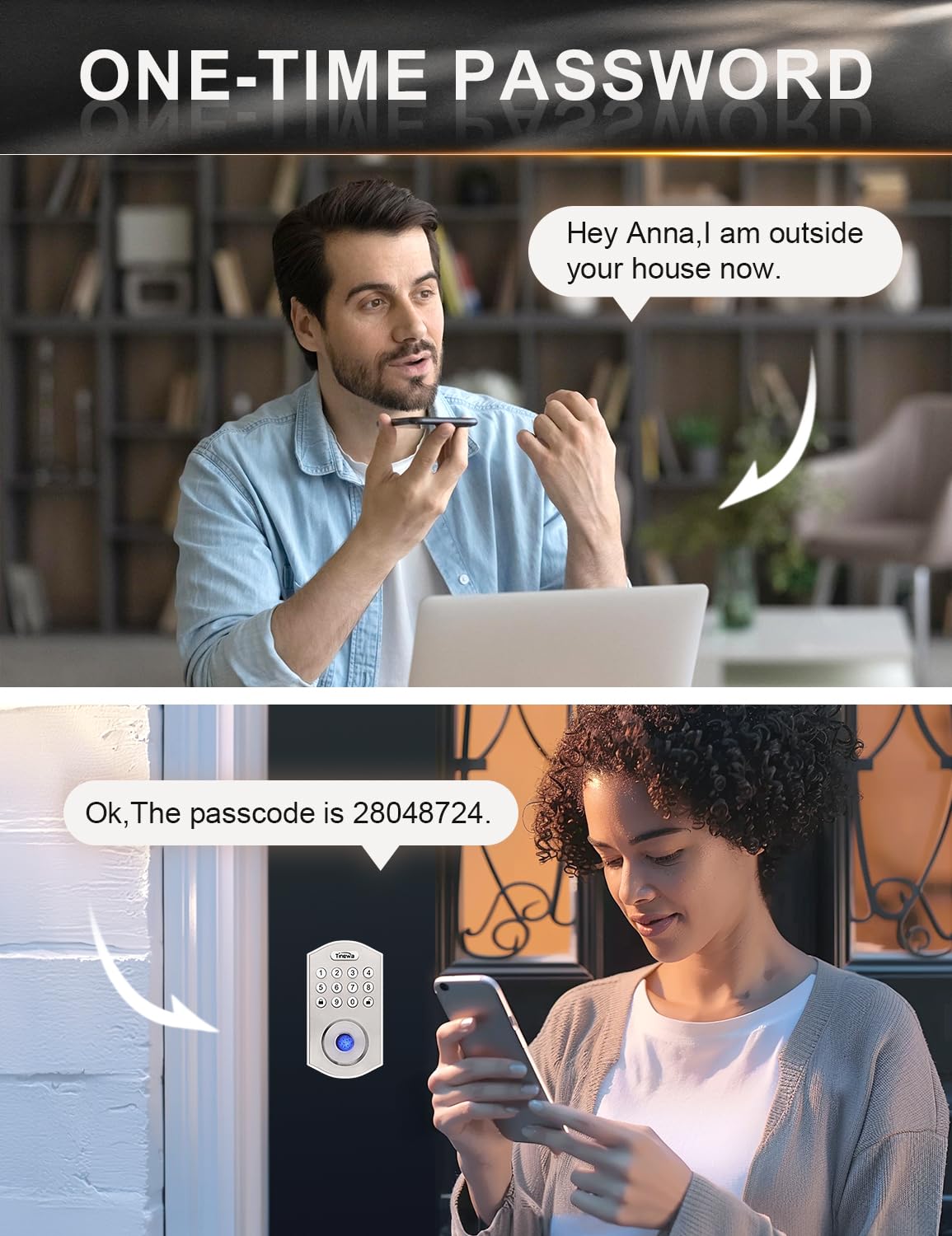 Tinewa Smart Locks for Front Door - Satin Nickel Keyless Entry Door Lock with Wave Lever Handle, Electronic Digital Keypad Deadbolt with Fingerprint, APP Control, Easy Installation, Home Security