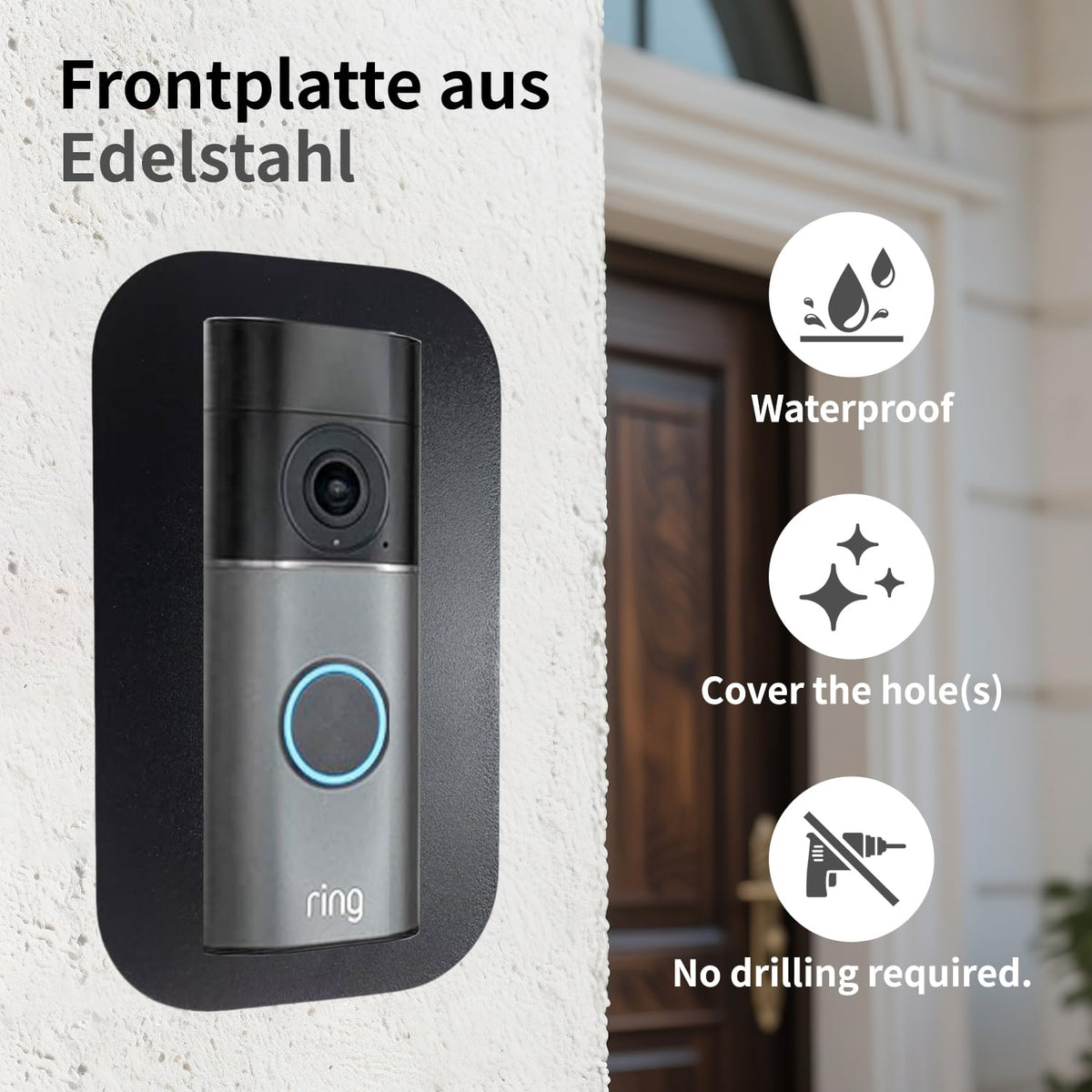 YJNBEST Stainless Steel Bezel Accessories for Ring Video Doorbell/Video Doorbell Wired Plus Cable & Pro Cable | Holder, Shield, Fixing, Plate for Outdoor Alexa Wireless Bell, Black T100
