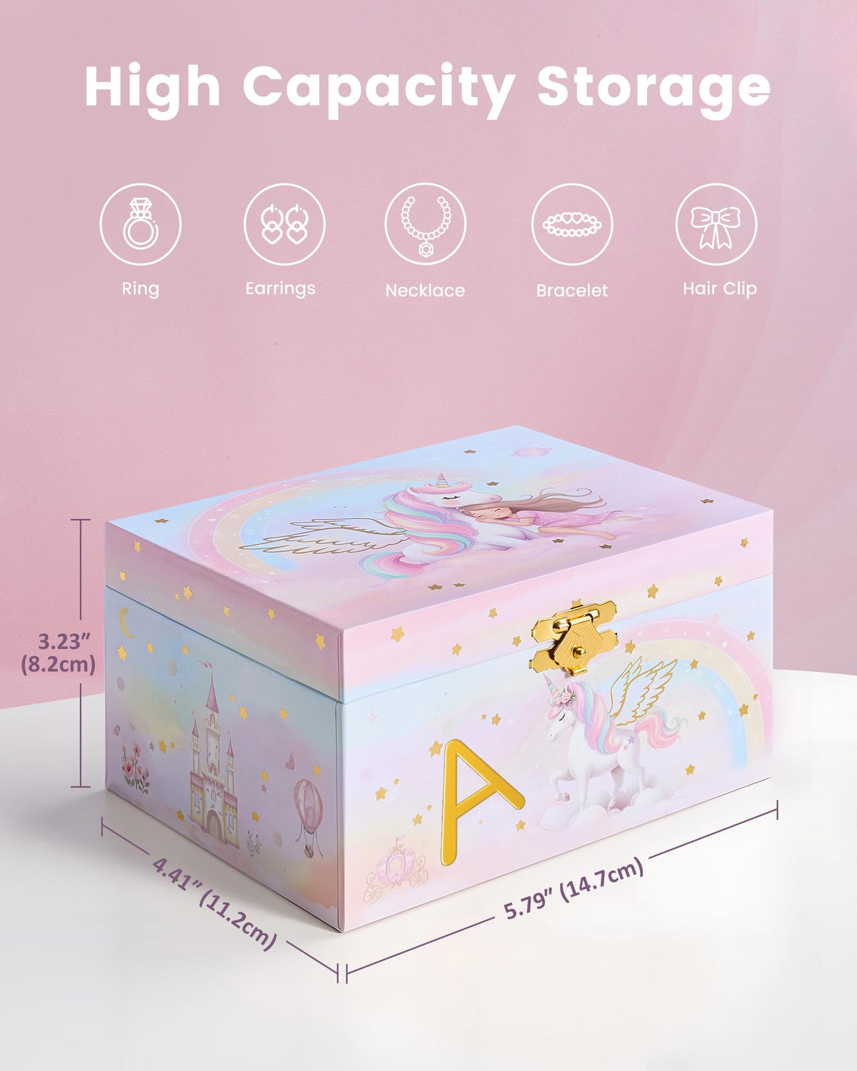 Lolalet Unicorn Musical Jewelry Box Gift for Girls Kids(Box Only) -Letter A