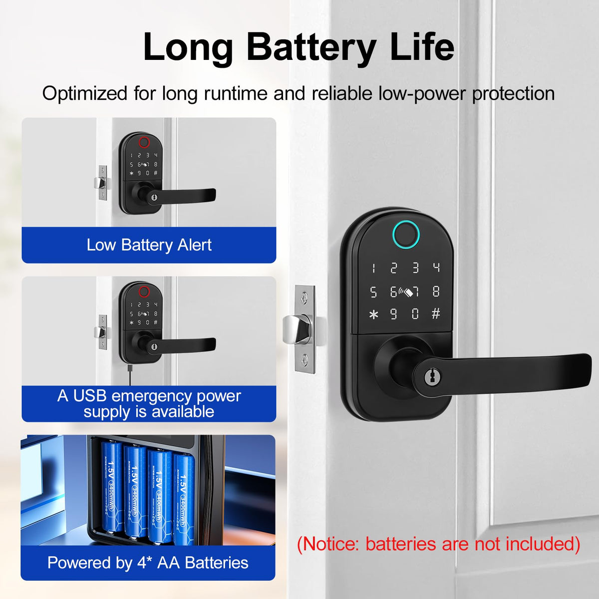 GUSEI Keyless Entry Fringerprint Smart Matter Biometric Door Deadbolt Lock with Handle, 5-in-1 Keypad Digital Electronic Matter Lock with Code,App,Card and Keys for Bedroom Front Officce Doors