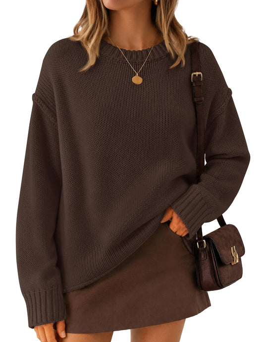 ZESICA Womens 2026 Fall Long Sleeve Oversized Chunky Sweaters Coffee XL