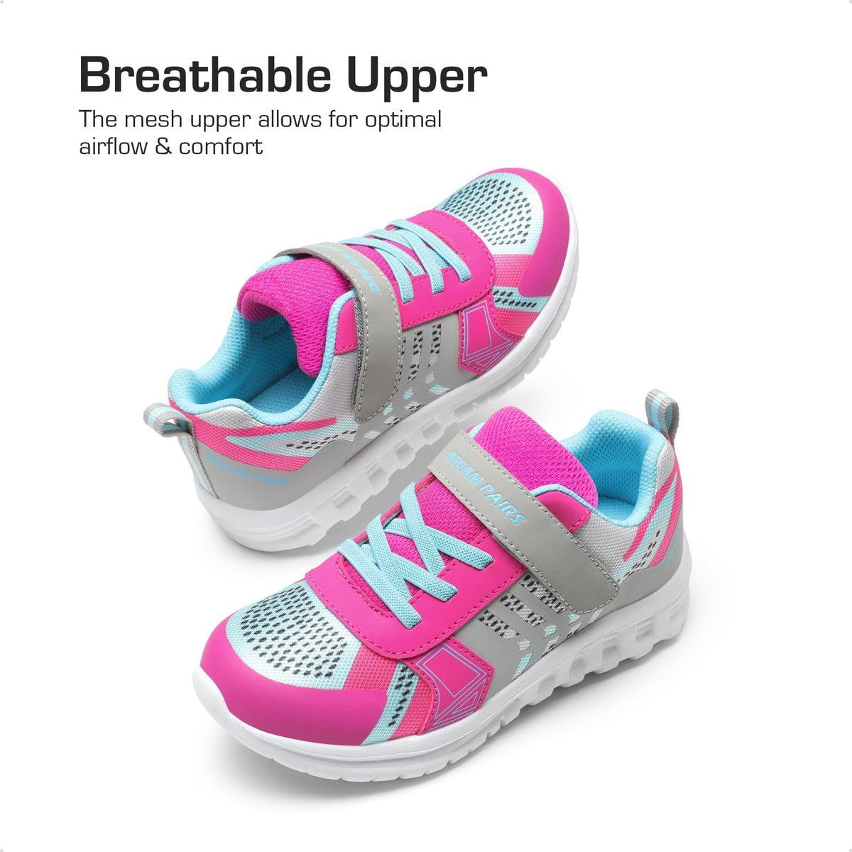 DREAM PAIRS Kids Sneakers Running,Grey/Fuchsia/Blue,13 Little Kid