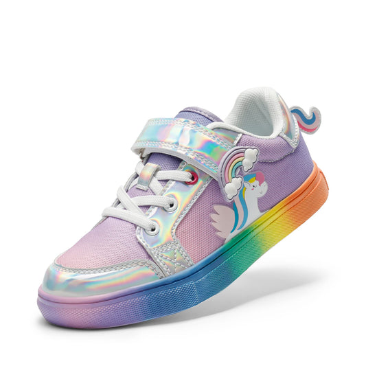 DREAM PAIRS Girls Sneakers School Shoes,Rainbow/Silver,11 Little Kid