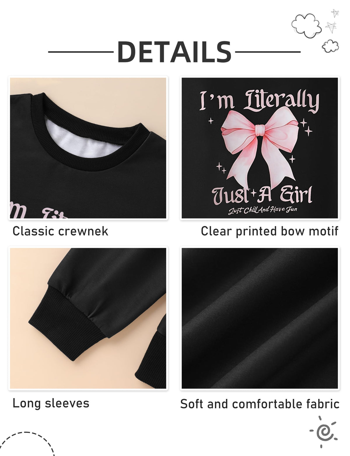 Gaupafmb Girls' Clothing Sets 2 Piece Watercolor Bow Letter Print Graphic Crewneck Sweatshirt Top and Flared Pants Black Teen Girls Clothes Size 10-12 Years