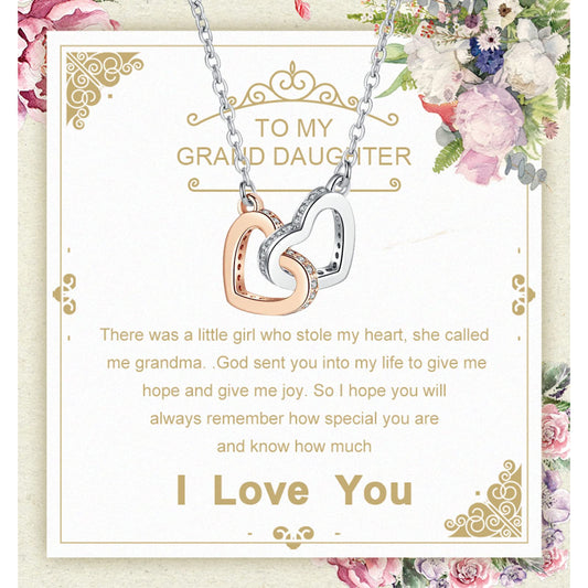 Alittlecare Granddaughter Necklace from Grandma, Interlocking Heart Pendant