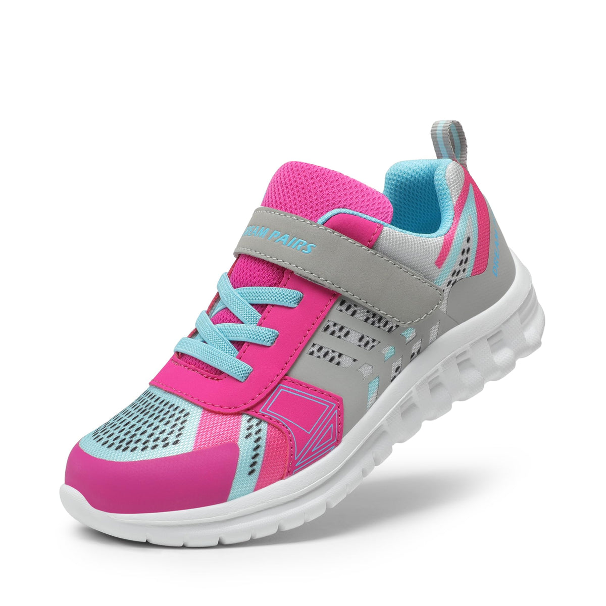 DREAM PAIRS Kids Sneakers Running,Grey/Fuchsia/Blue,13 Little Kid