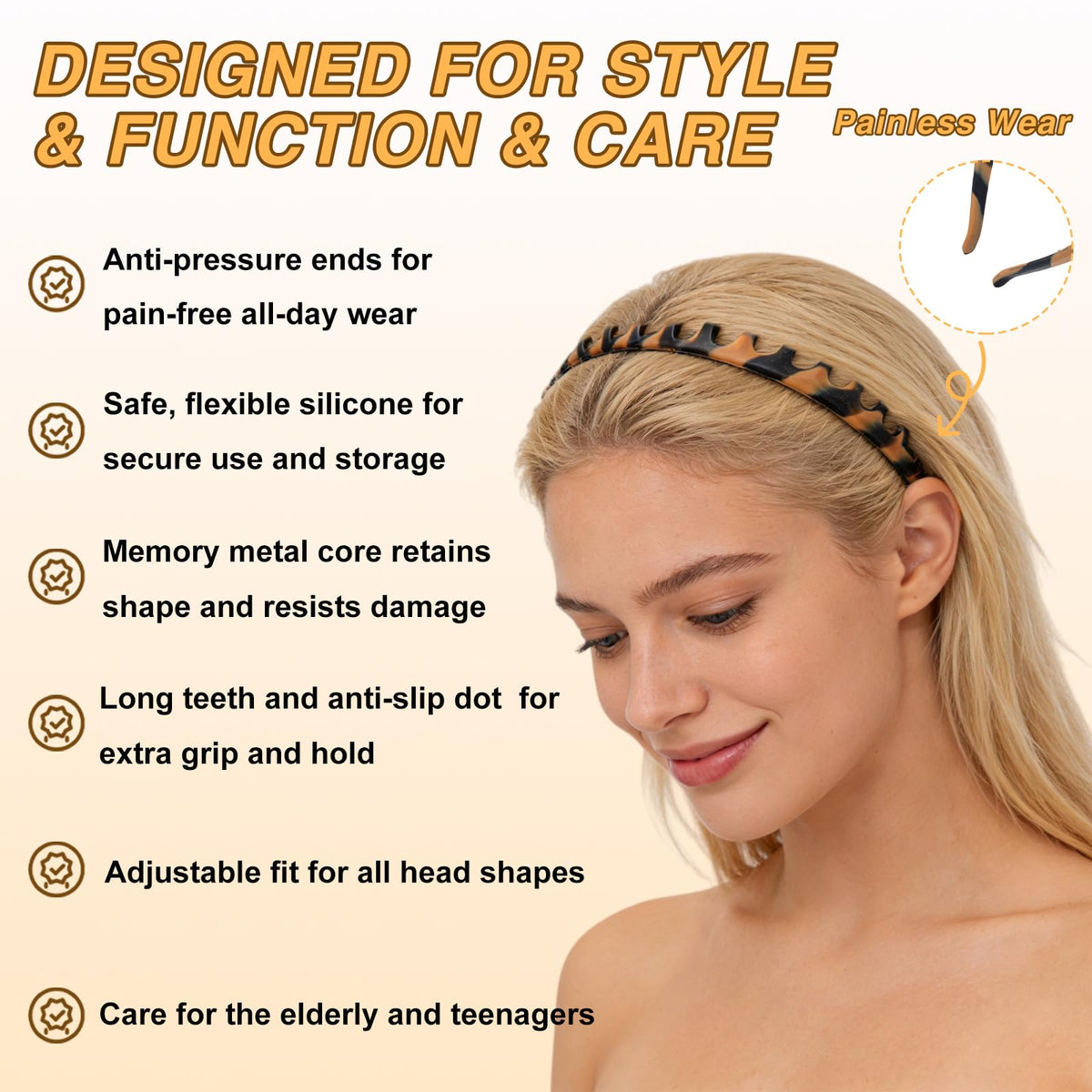 Silicone Headbands for Women Non Slip, No Pain Head Bands for Women's Hair