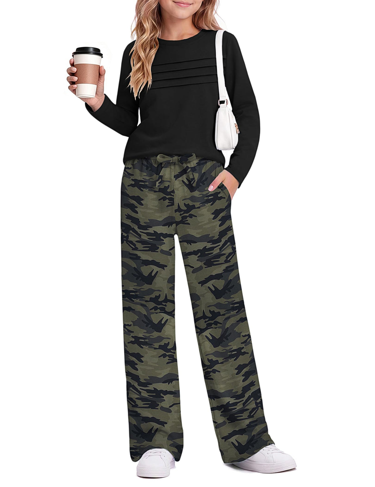 Arshiner Girls Clothes Fall Two Piece Set Loose Fit Top Pocket Pants