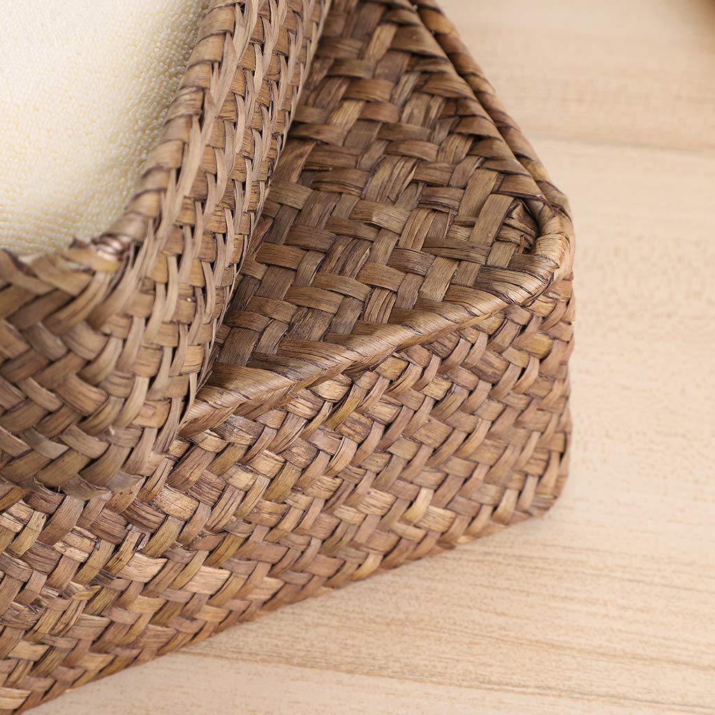 Hipiwe Set of 2 Flat Wicker Storage Basket Bins with Lid Woven Seagrass Box