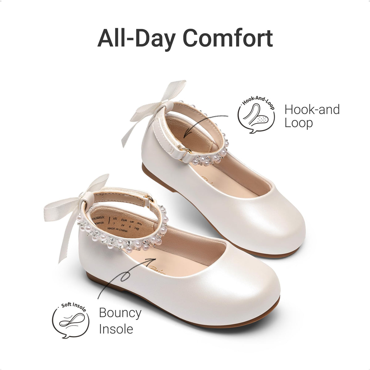 DREAM PAIRS Girls Dress Shoes Mary Jane Flats,White,7 Toddler