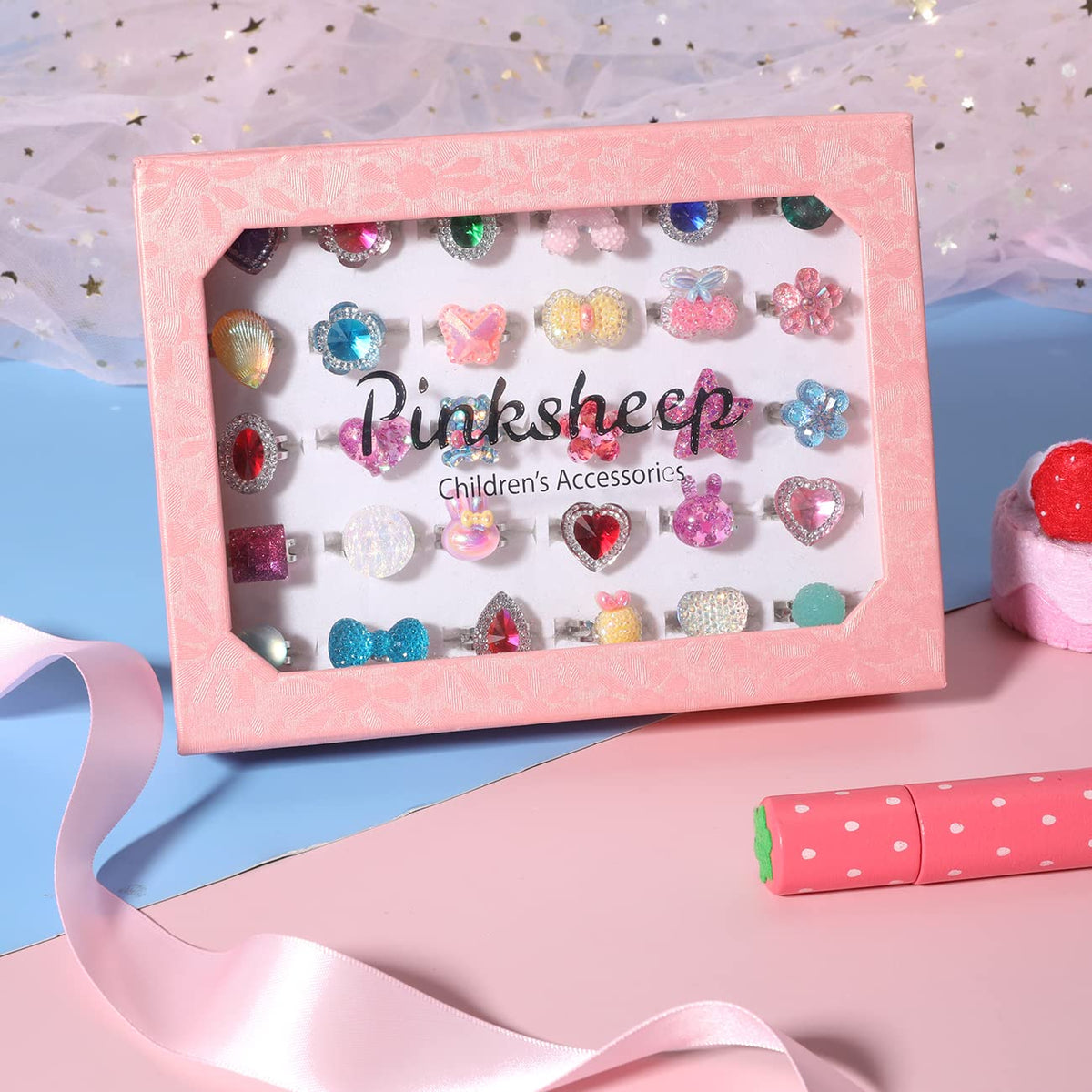 PinkSheep Little Girl Jewel Rings,Adjustable Toddler Rings for Kids Age 3-8