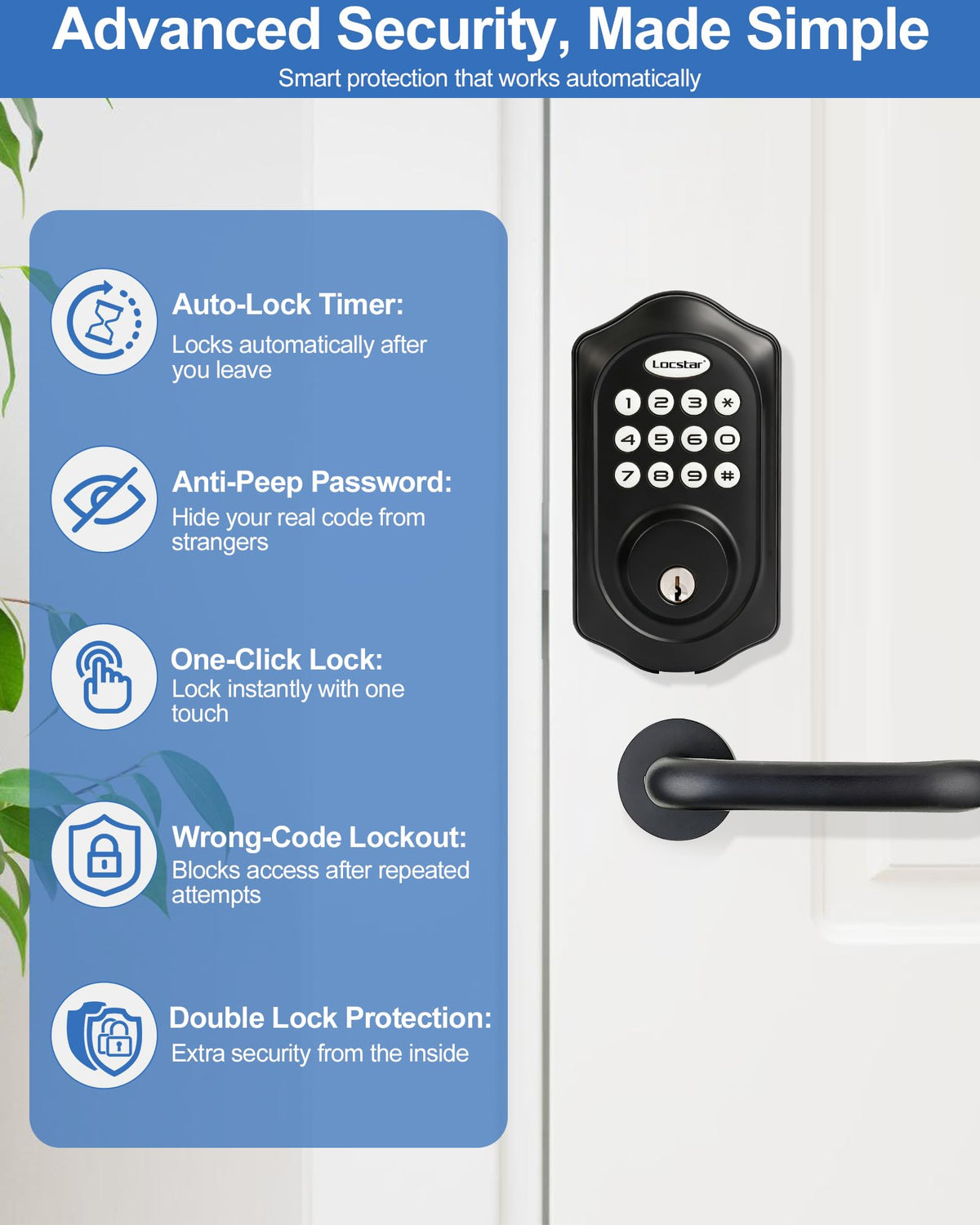 Locstar Keyless Entry Door Lock, Keypad Deadbolt with App, Matte Black