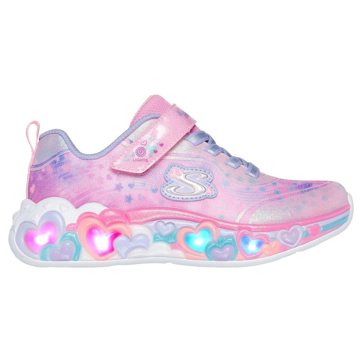 Skechers Kids Girls Eternal Heart Lights Sneaker, Link Pink/Multi, 13 Little Kid
