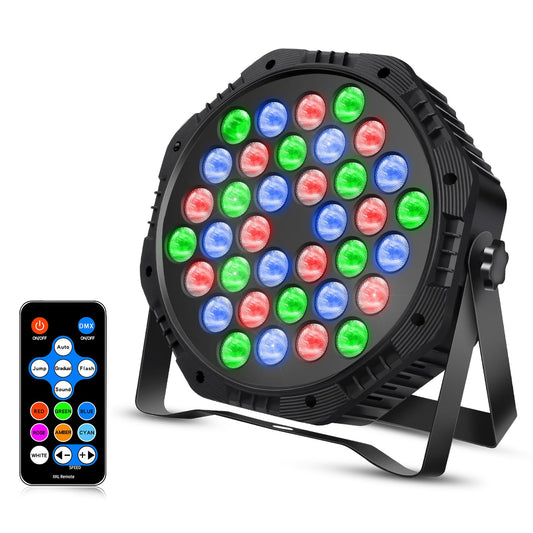 36 LED Par Lights, RGB Stage Lights Par Can Light, 36W DJ Lights Stage Lighting Uplights with Sound Activated, DMX and Remote Control Uplights for Events Wedding Party (1)