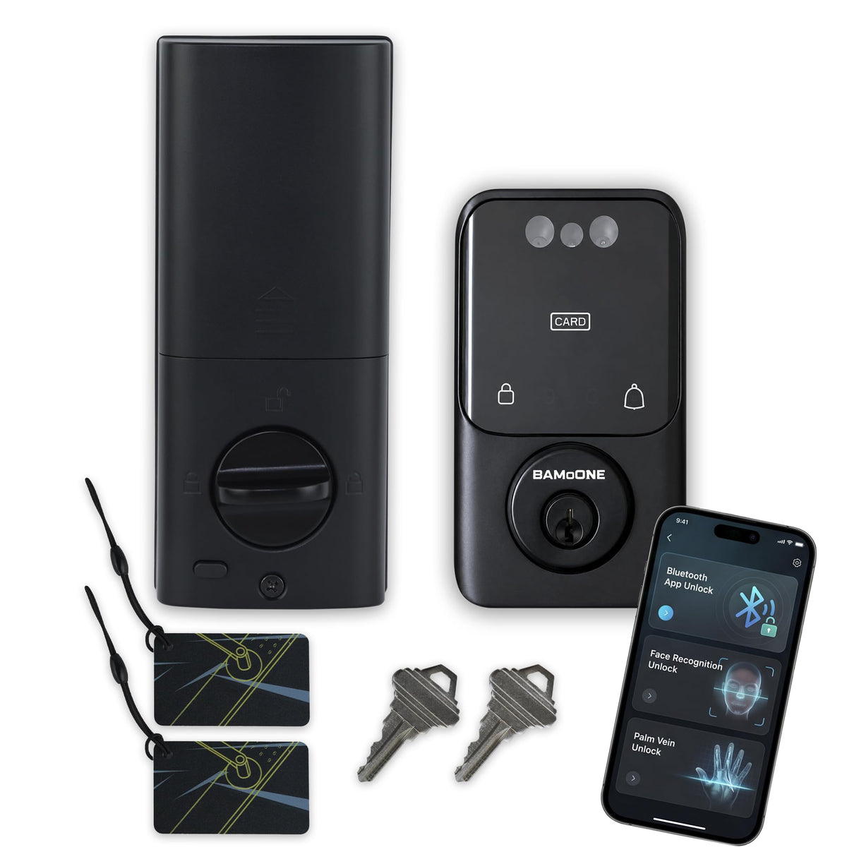 BAMoONE Bluetooth Deadbolt with Face & Palm Vein Recognition, Matte Black