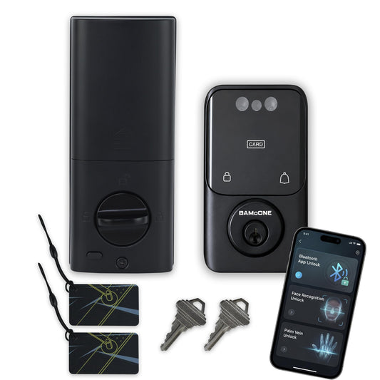 BAMoONE Bluetooth Deadbolt with Face & Palm Vein Recognition, Matte Black