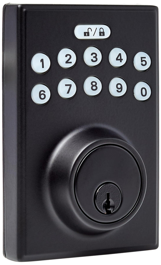 Amazon Basics Electronic Keypad Deadbolt Door Lock with Auto Lock, Touch-Control Keyless Entry, Customizable User Codes, Easy Installation, Contemporary, Matte Black, 1-Pack