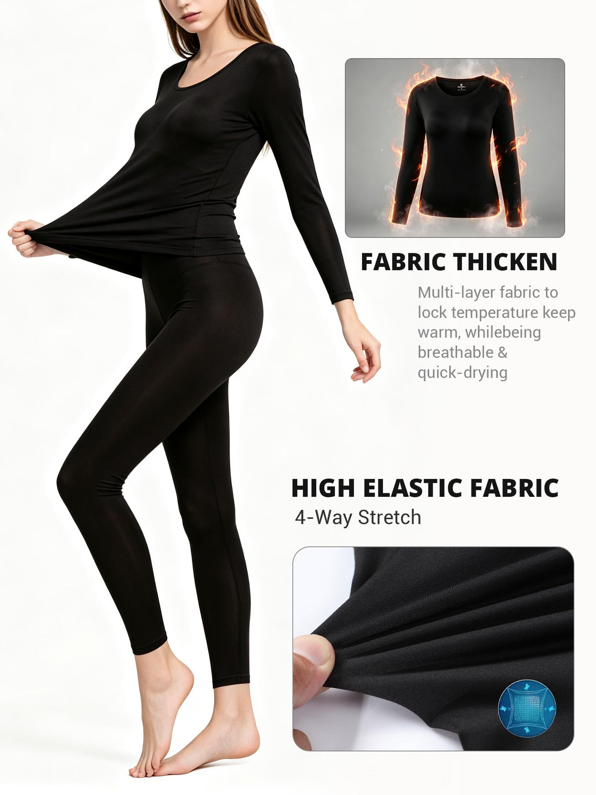 HEROBIKER Women's Thermal Underwear Set, Ultra Soft Thermal Shirt Long Johns Top Bottom with Fleece lined - Winter Base Layer Sets���XXL,