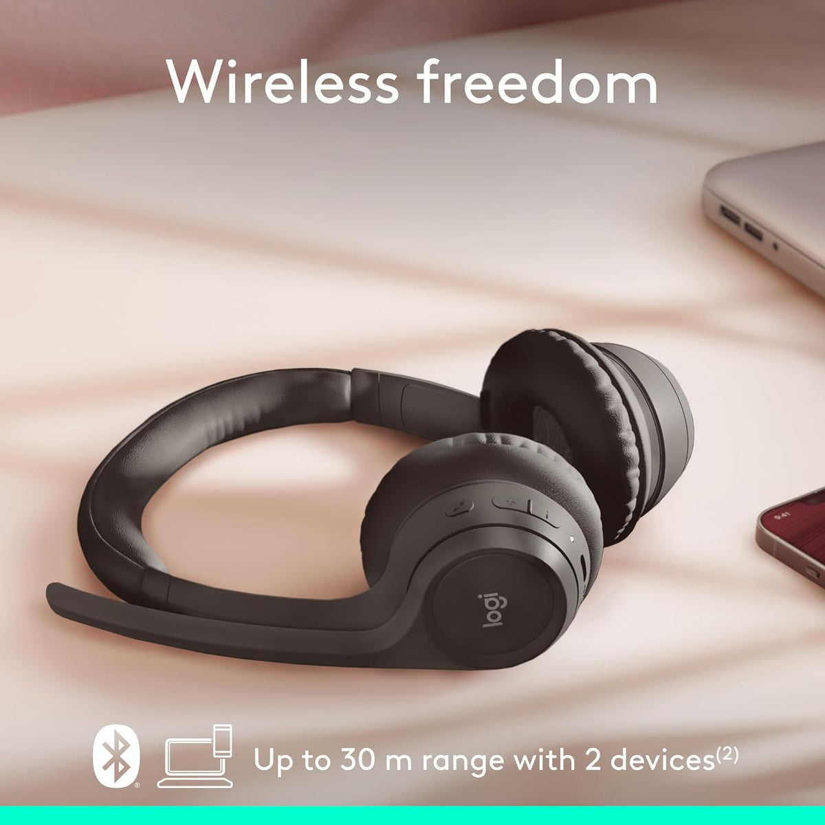 Logitech Zone 301 Wireless Bluetooth Headset with Noise-Canceling Microphone, Compatible with Windows, Mac, Chrome, Linux, iOS, iPadOS, Android ��� Gr