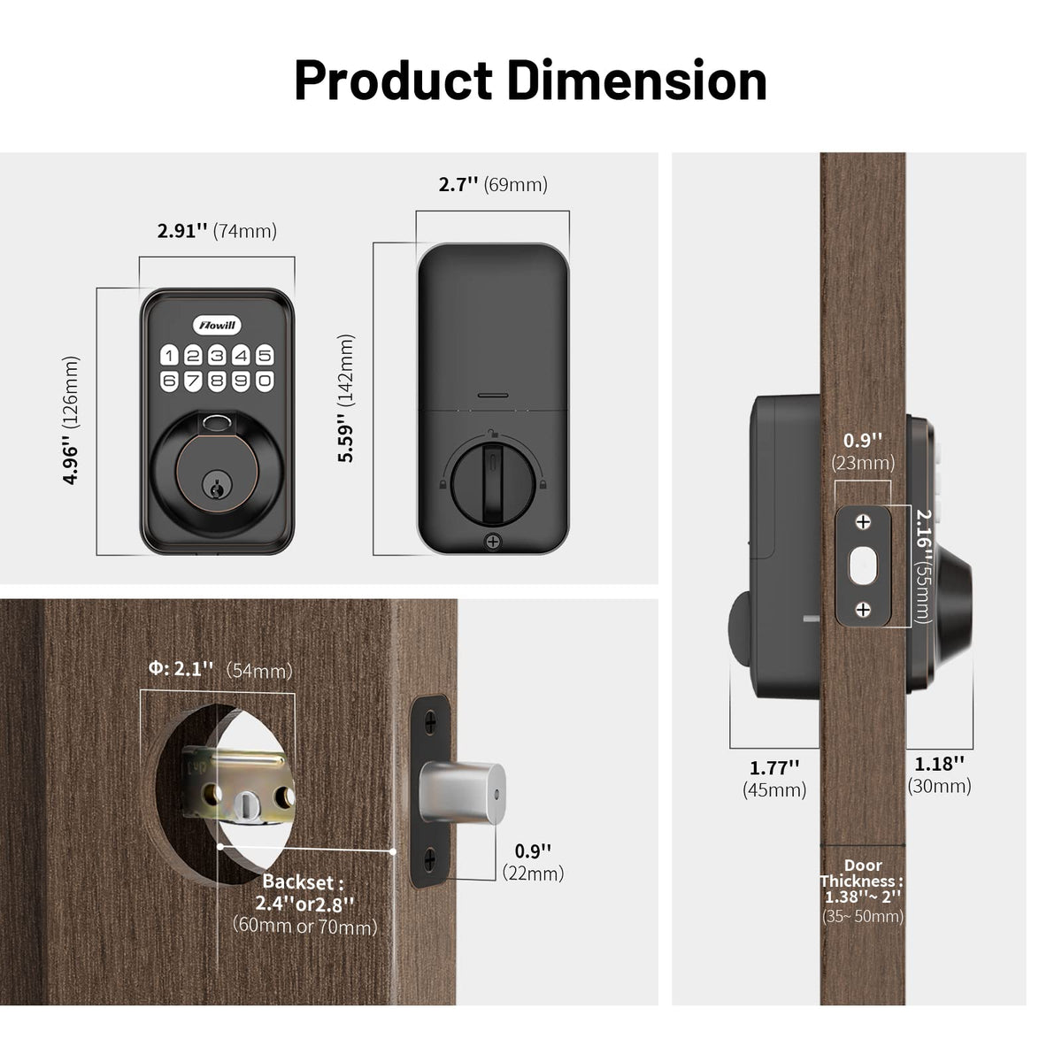 Fingerprint Door Lock, Zowill Keyless Entry Door Lock Keypad Deadbolt with 20 Biometric Fingerprints, 20 User Codes, Auto Lock, Anti-Peeping Password, IP54 Waterproof, Easy Installation Smart Lock