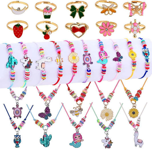 Faburo 30pcs Kids Jewelry for Girls, 10 Necklaces, 10 Rings, 10 Bracelets