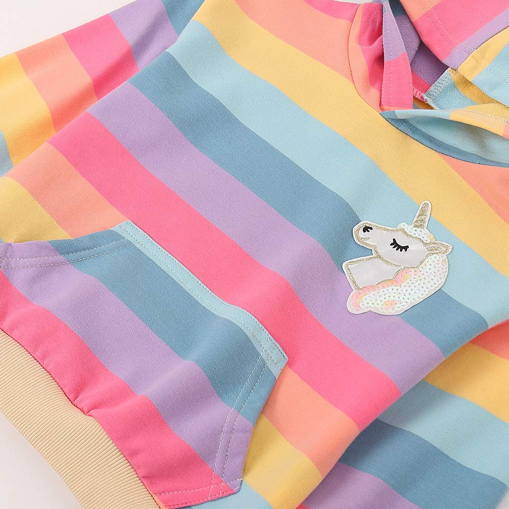 WELAKEN Rainbow Sweatshirts with Unicorn for Girls Toddler & Kids II Little Girl's Pullover Tops Cotton Hoodies 8 Years