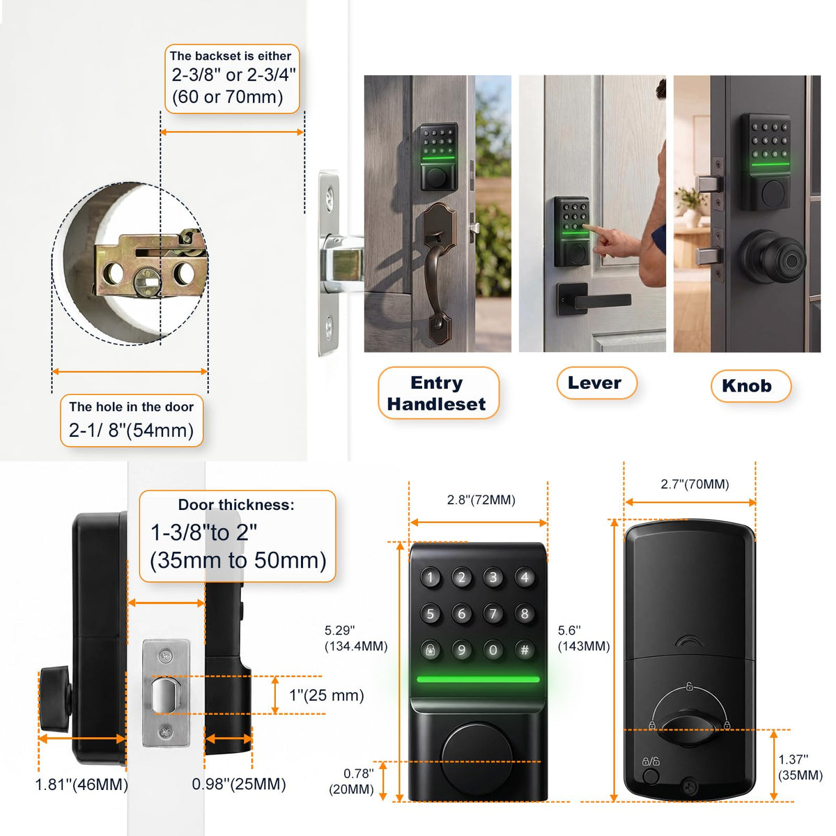 SEPOX�� Keyless Entry Deadbolt, Offline Smart Keypad Doorlock, LED Indic