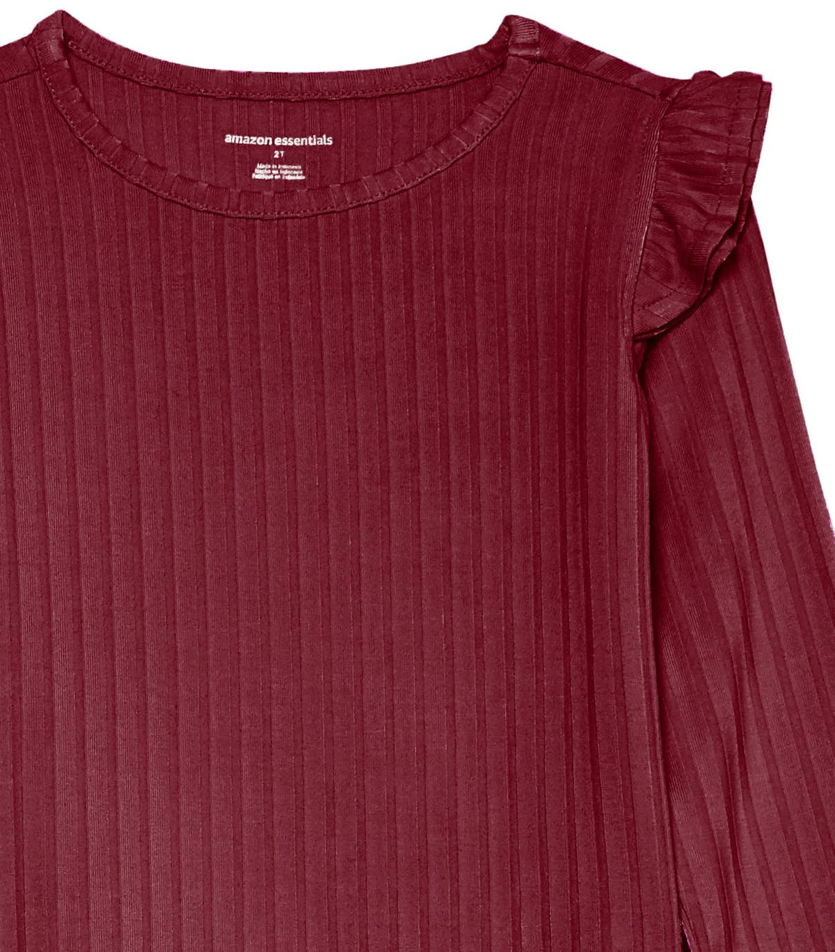 Amazon Essentials Girls' Wide-Rib Ruffle Top and Flare Pants Outfit Set, Pack of 2, Dark Red, Small
