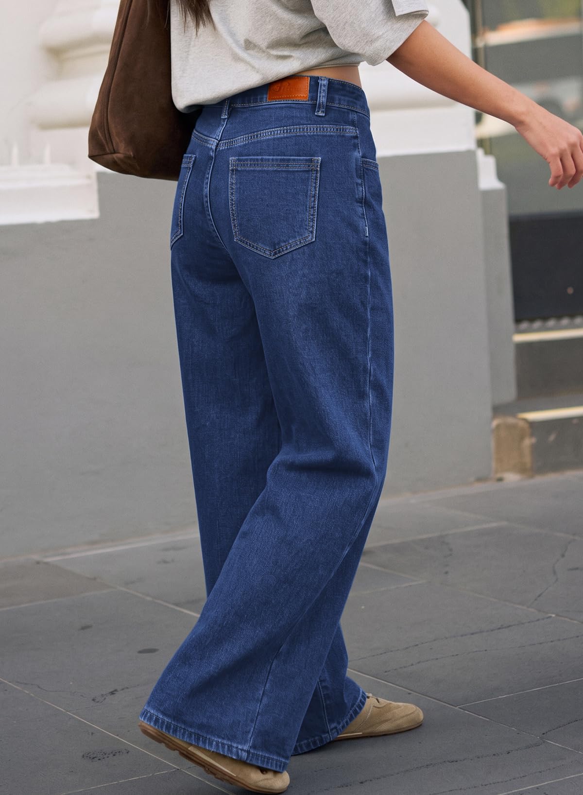 Sidefeel Women's Winter Jeans Wide Leg Fleece Lined Jeans Size 14 Dark Blue