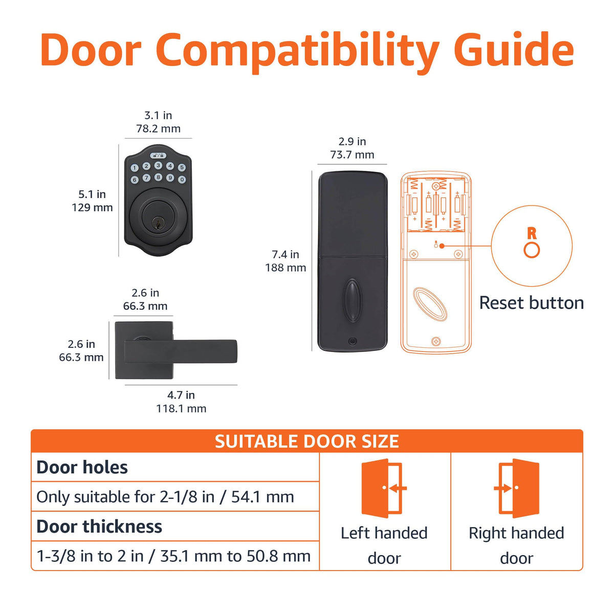 Amazon Basics Traditional Electronic Keypad, Keyless Entry Door Lock Deadbolt with Handle Set, Easy Installation, Matte Black