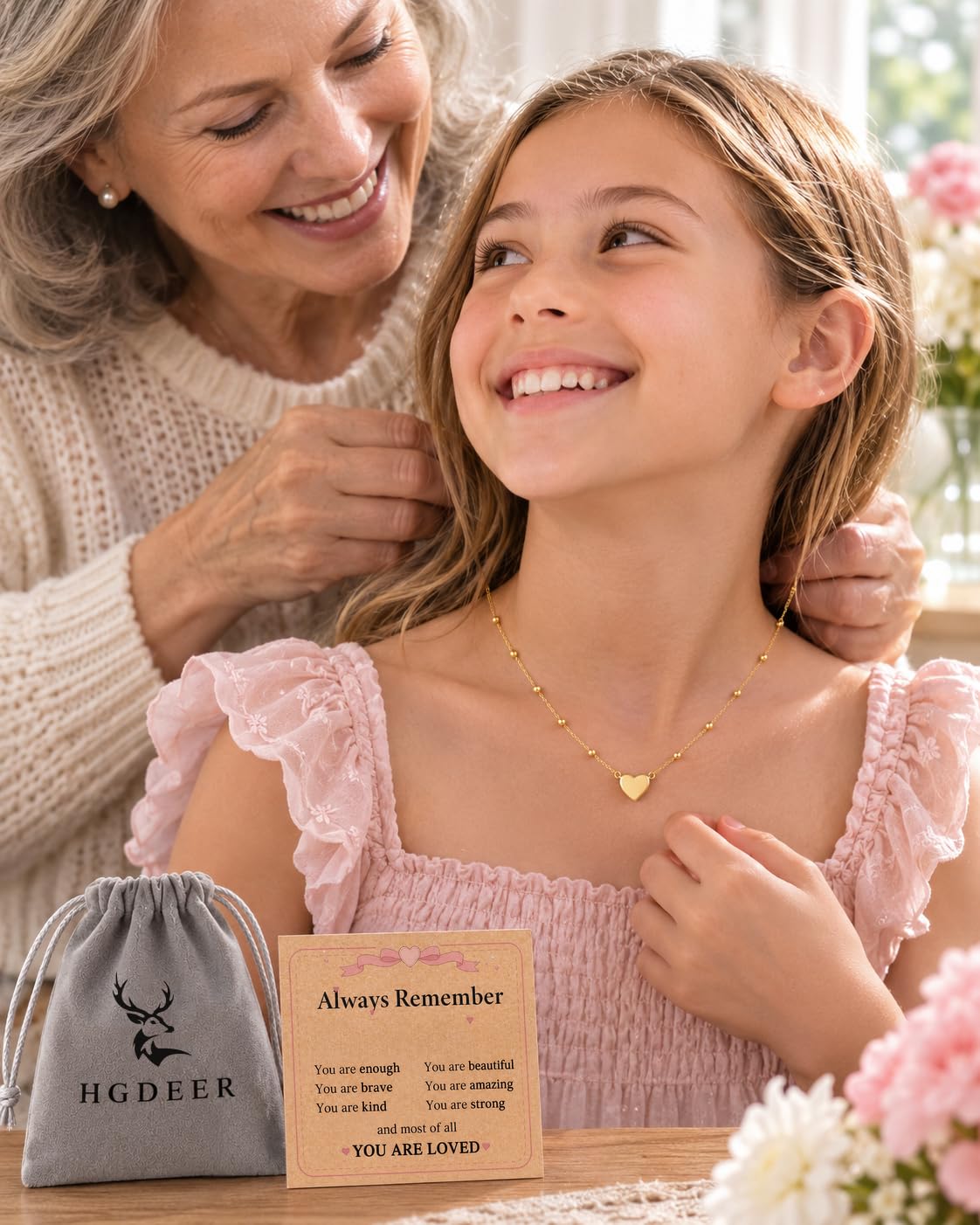 HGDEER Heart Nceklace for Girls Teens Tween Gifts